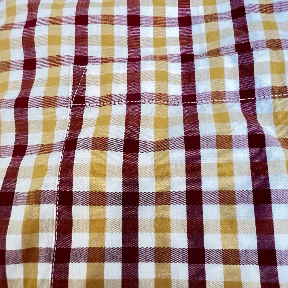 J Crew Button Down Long Sleeve L Yellow Red Plaid Shirt woven Cotton‎ Skater VTG